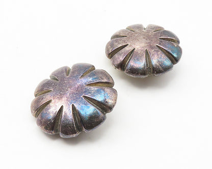 925 Sterling Silver  Vintage Oxidized Hollow Flower Non Pierce Earrings EG5609