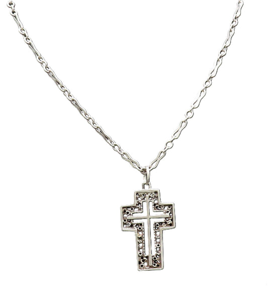 925 Silver  Vintage Open Religious Cross With Rolo Chain Necklace  NE3886