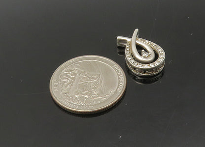 925 Sterling Silver  Vintage Genuine Diamonds Shiny Ribbon Pendant  PT17914