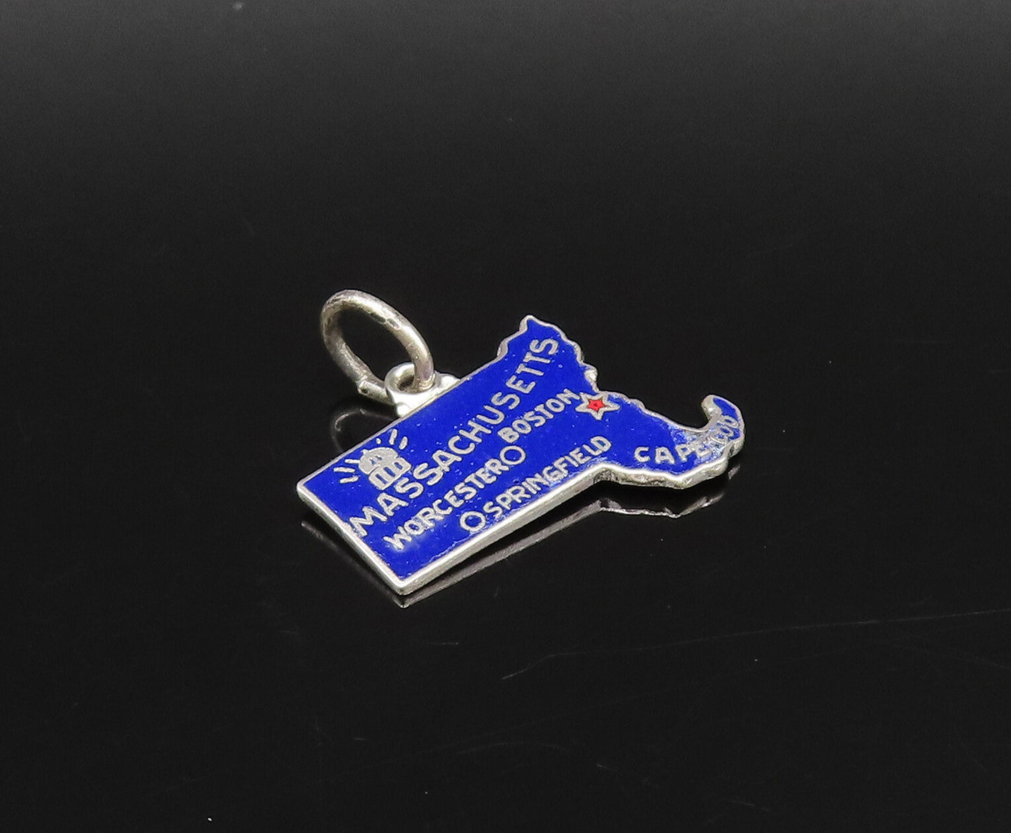 925 Sterling Silver Vintage Enamel Massachusetts State Souvenir Pendant PT21631
