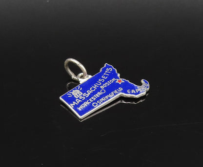 925 Sterling Silver Vintage Enamel Massachusetts State Souvenir Pendant PT21631