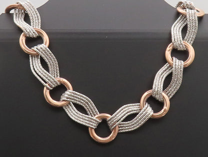925 Sterling Silver  Vintage Designer Swirly Roped Link Ring Necklace  NE4155