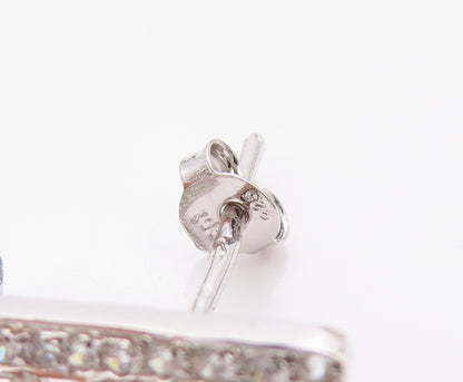 925 Sterling Silver Vintage Earrings CZ & Dangling Gemstone Tassel Cut  EG13454