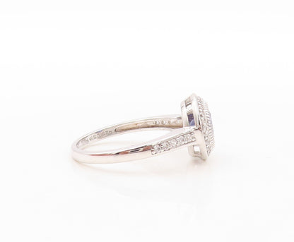 925 Sterling Silver Vintage Ring Designer Stackable Sapphire & CZ Sz 7.5 RG30874