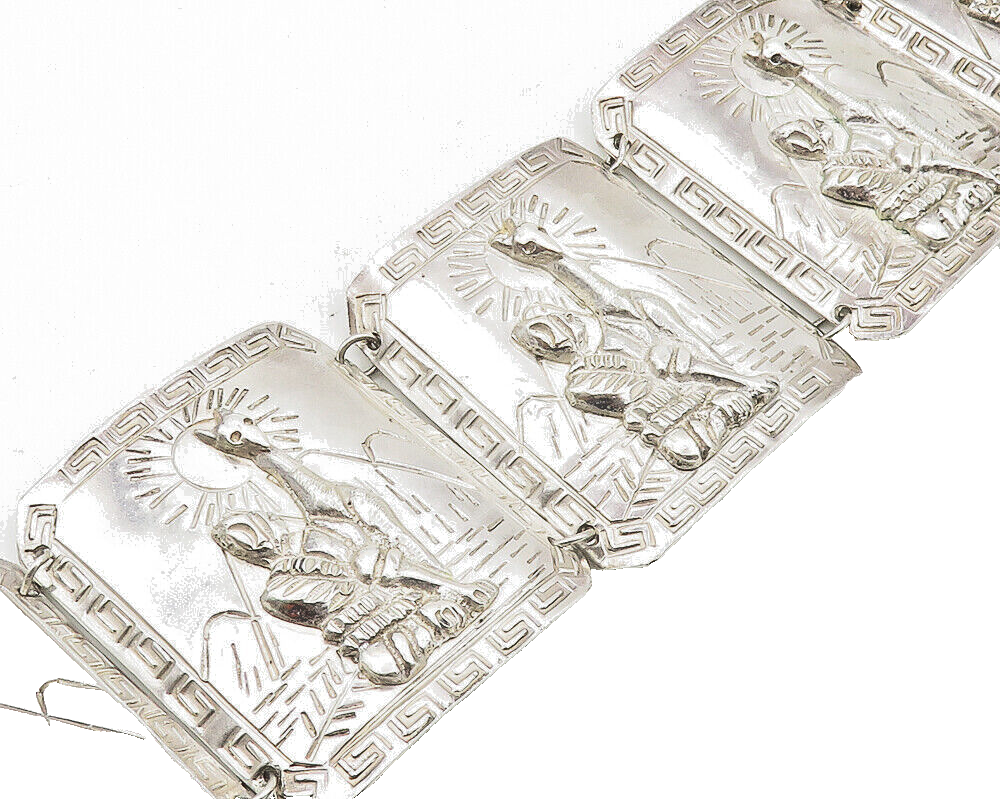 PERU 925 Silver  Vintage Shiny Camel Desert Scene Panel Chain Bracelet  BT7506