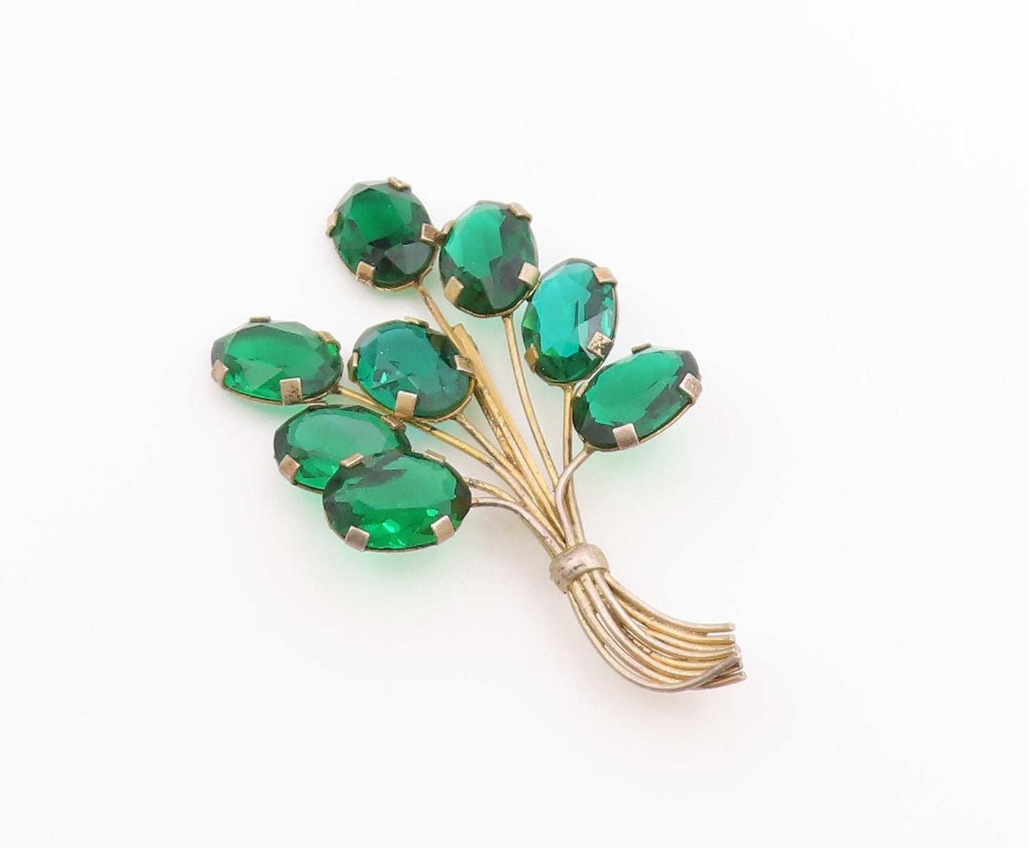 925 Sterling Silver  Vintage Green Topaz Floral Bouquet Brooch Pin  BP8970