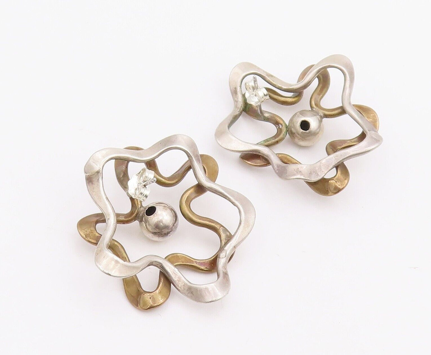 925 Sterling Silver Vintage Earrings Designer Swirly Cutout Flower  EG13093