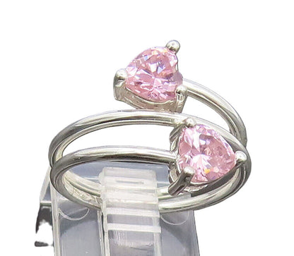 925 Silver  Vintage Minimalist Pink Hearts CZ Spiral End Ring Sz 8.5  RG27024