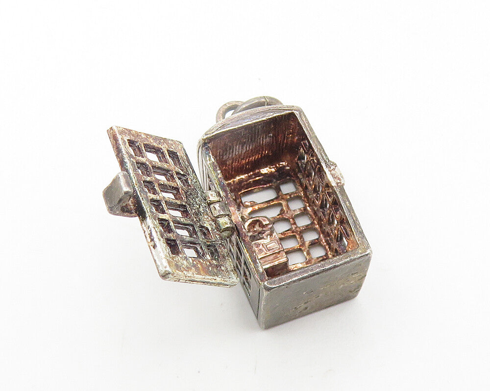 925 Sterling Silver  Vintage Dark Tone Phone Booth Pendant (OPENS)  PT8691