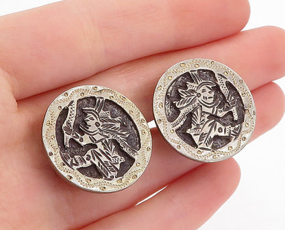 MEXICO 925 Sterling Silver  Vintage Oxidized Non Pierce Drop Earrings  EG2368