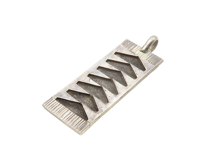925 Sterling Silver  Vintage Dark Tone Chiseled Pattern Square Pendant PT11470