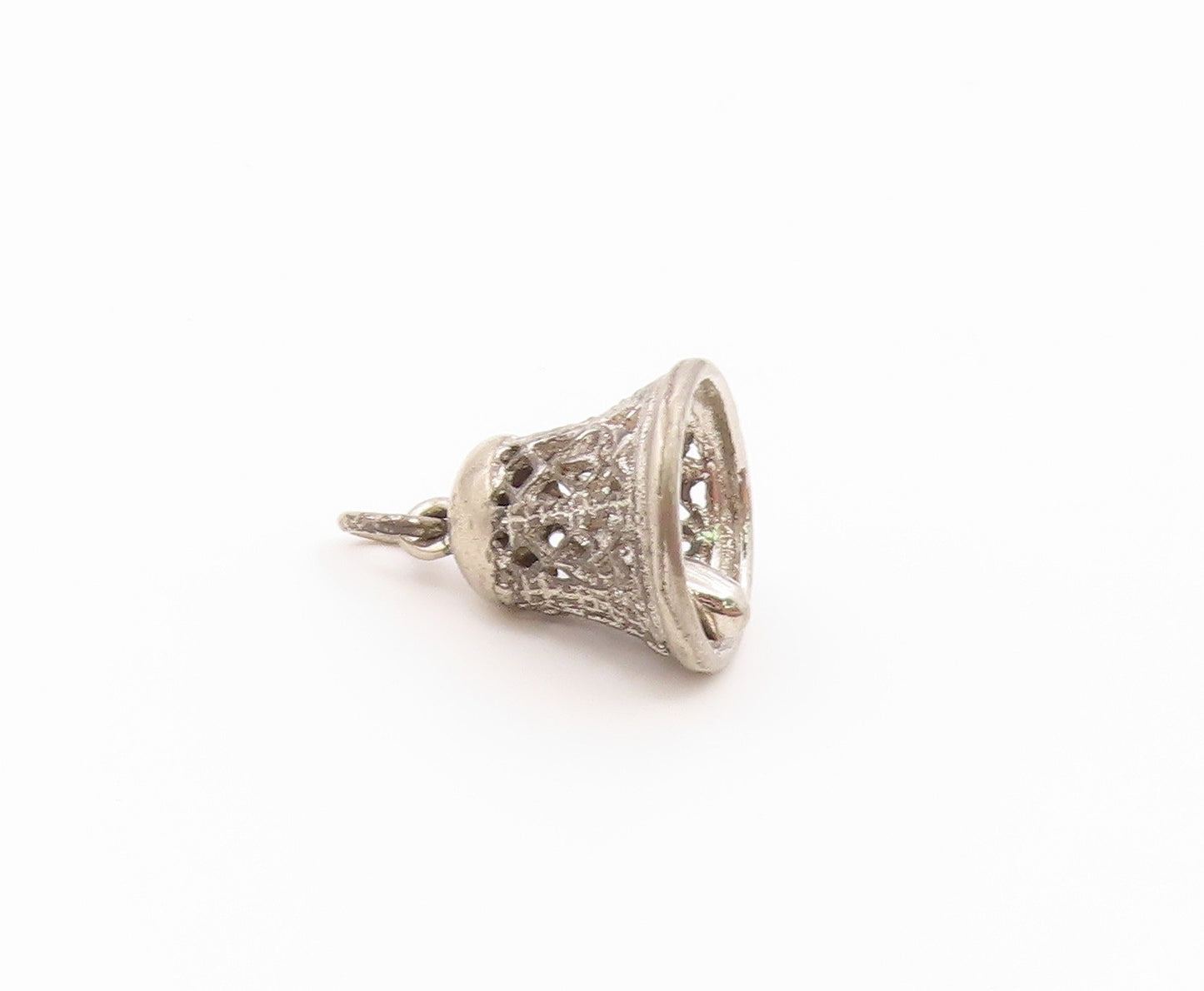 925 Sterling Silver Vintage Pendant Openwork Bell With Movable Clapper  PT26453