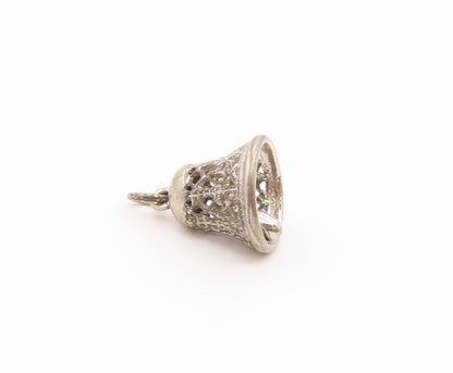 925 Sterling Silver Vintage Pendant Openwork Bell With Movable Clapper  PT26453