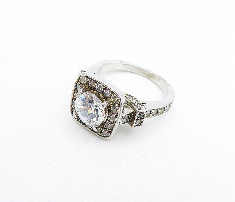 925 Sterling Silver  Cubic Zirconia Solitaire With Accents Ring Sz 5.5  RG5702