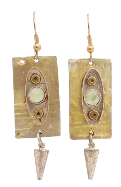 925 Sterling Silver Vintage Earrings Modernist Design Gemstone  EG13588