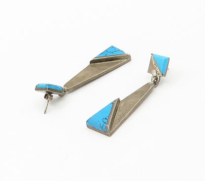 MEXICO 925 Sterling Silver  Vintage Turquoise Smooth Dangle Earrings  EG8735