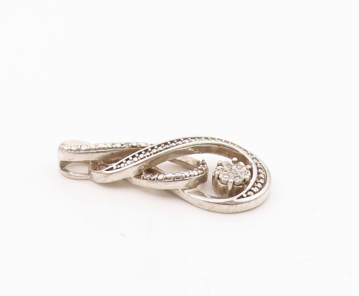 925 Sterling Silver  Vintage Genuine Diamonds Infinity Swirl Pendant  PT19747