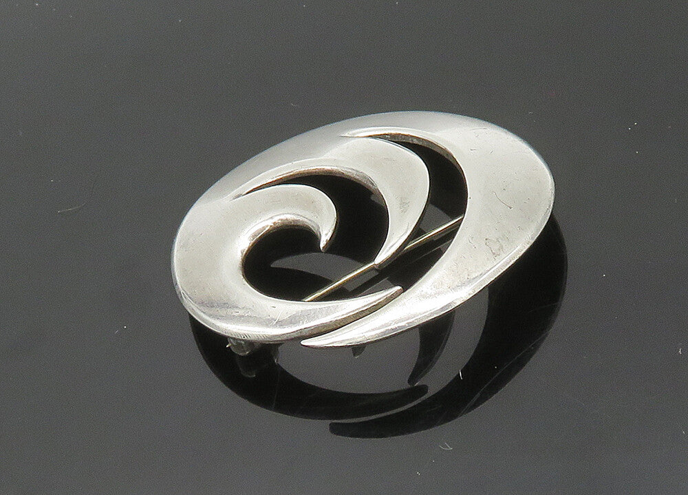 RA & LA DENMARK 925 Silver  Vintage Shiny Round Design Brooch Pin  BP8086