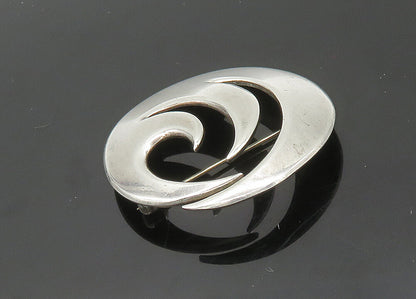 RA & LA DENMARK 925 Silver  Vintage Shiny Round Design Brooch Pin  BP8086