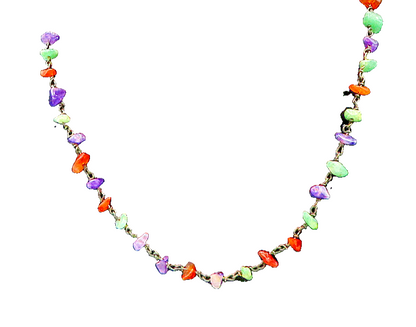 925 Silver  Vintage Amethyst Turquoise & Amber Beaded Chain Necklace  NE3262