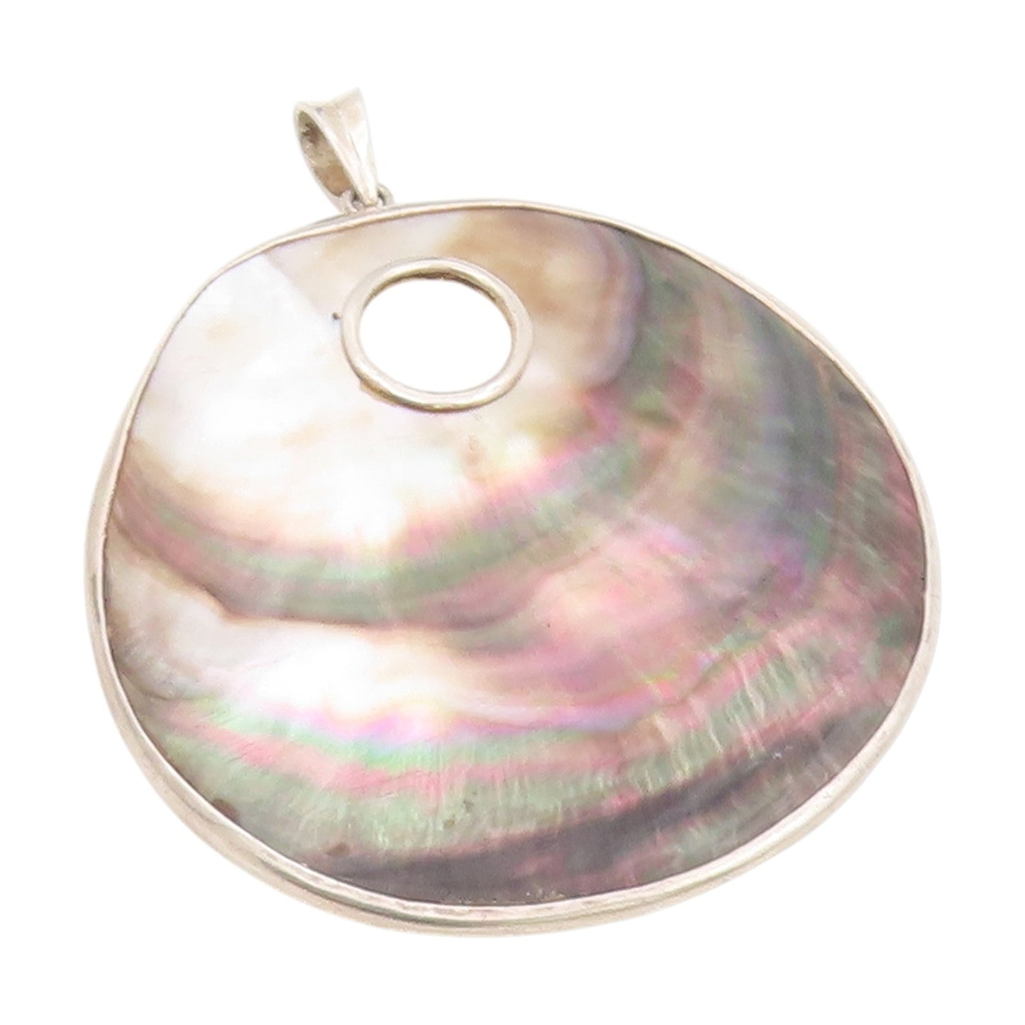 925 Sterling Silver Vintage Pendant Large Modernist Abalone Shell Locket PT25544