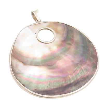 925 Sterling Silver Vintage Pendant Large Modernist Abalone Shell Locket PT25544