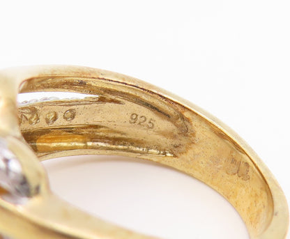 925 Sterling Silver Vintage Ring Gold Plated CZ Crossover Band  Sz 7  RG35519