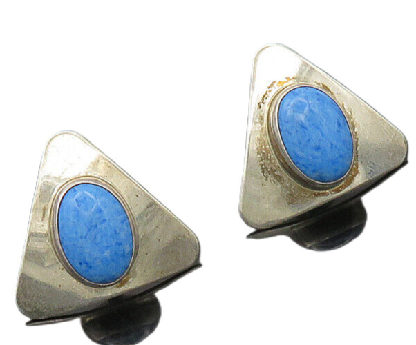 VIDAL CHAVEZ ZUNI 925 Silver  Vintage Cabochon Turquoise Drop Earrings  EG9817