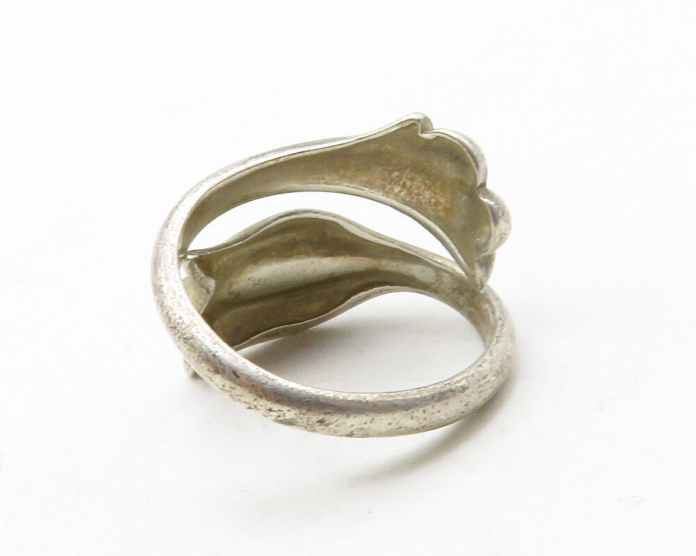 AVON 925 Sterling Silver  Vintage Floral Motif Bypass Band Ring Sz 4  RG13705