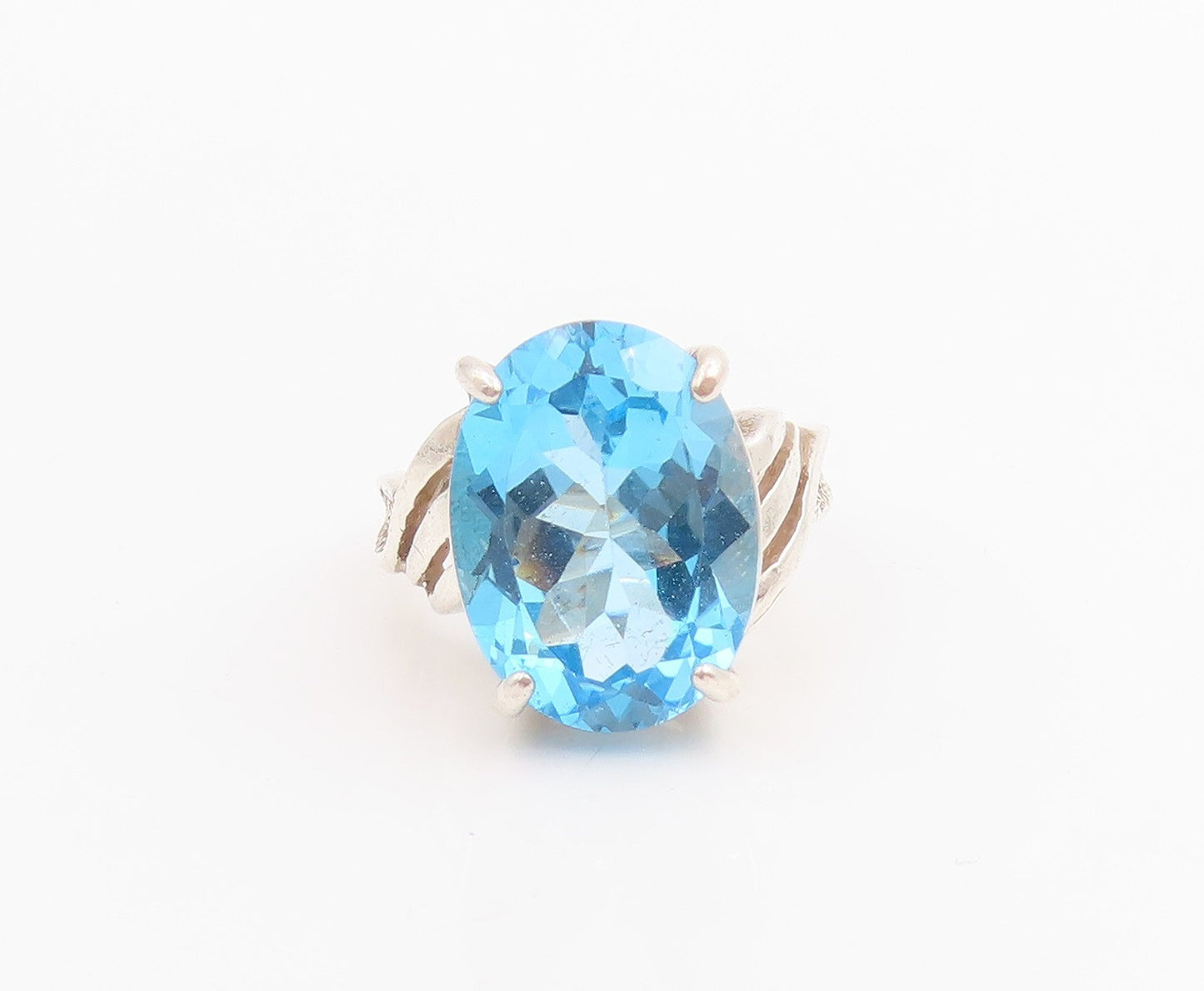 925 Sterling Silver Vintage Ring Oval Blue Topaz Solitaire Band  Sz 6  RG33793