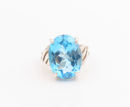 925 Sterling Silver Vintage Ring Oval Blue Topaz Solitaire Band  Sz 6  RG33793