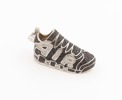 925 Sterling Silver Vintage Pendant Black & White CZ Nike Air Sneakers  PT26483