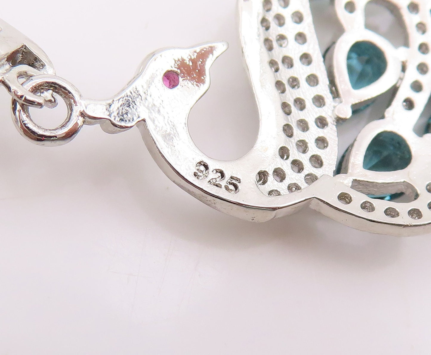 925 Sterling Silver Vintage Earrings Blue Topaz & CZ Peacock Dangles  EG13846