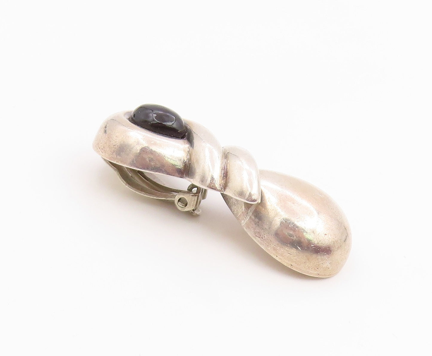 925 Sterling Silver Vintage Earrings ZINA Black Onyx Modernist Clip On  EG14254