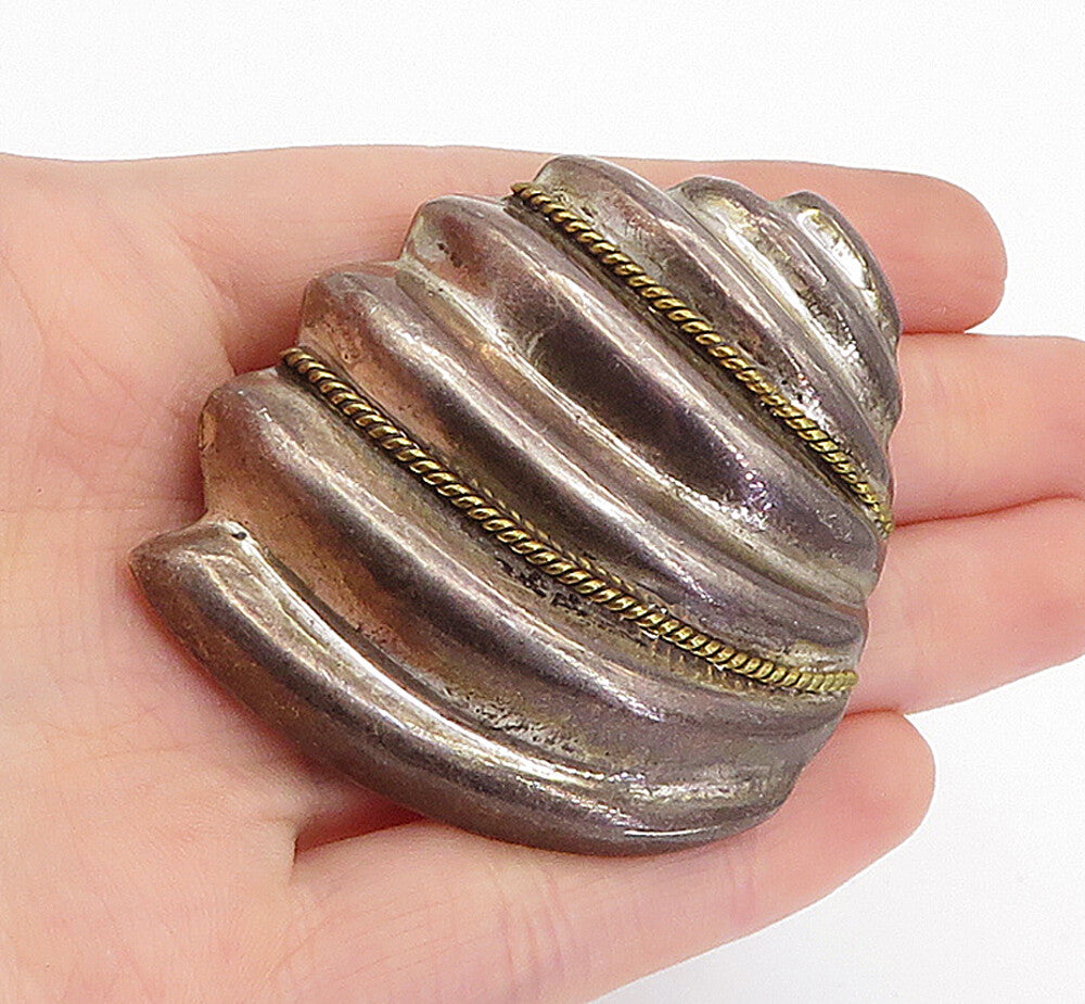 MEXICO 925 Sterling Silver  Vintage 2 Tone Fluted Rope Twist Brooch Pin BP1556