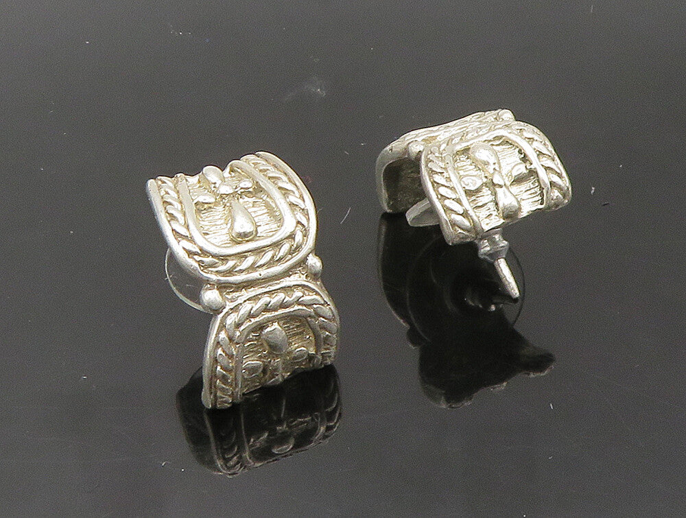 925 Silver  Vintage Religious Cross Pattern Curve Drop Earrings  EG11526