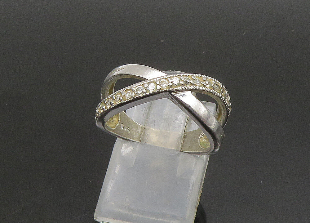 925 Sterling Silver  Vintage Shiny Topaz Crossed Band Ring Sz 6.5  RG23504