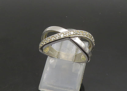 925 Sterling Silver  Vintage Shiny Topaz Crossed Band Ring Sz 6.5  RG23504