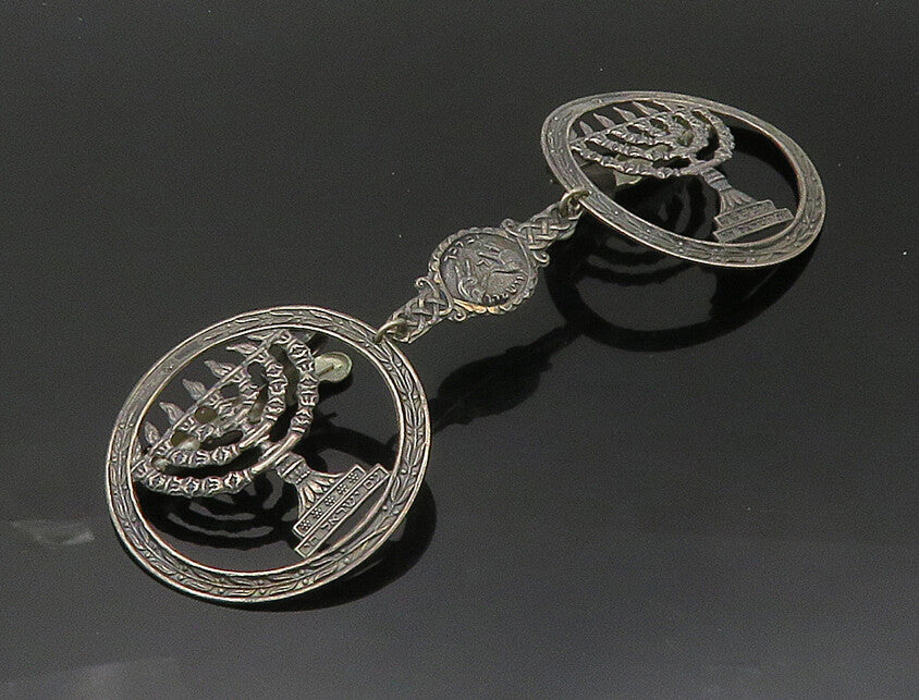 ISRAEL 925 Sterling Silver Vintage Dark Tone Menorah Sweater Clip  TR2842