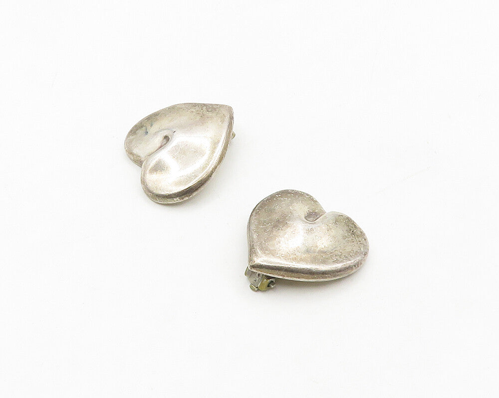 MEXICO 925 Sterling Silver  Vintage Love Heart Motif Non Pierce Earrings  EG9211