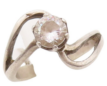 925 Sterling Silver Vintage Ring Swirly Design Cutout Topaz  Sz 5.5  RG31437