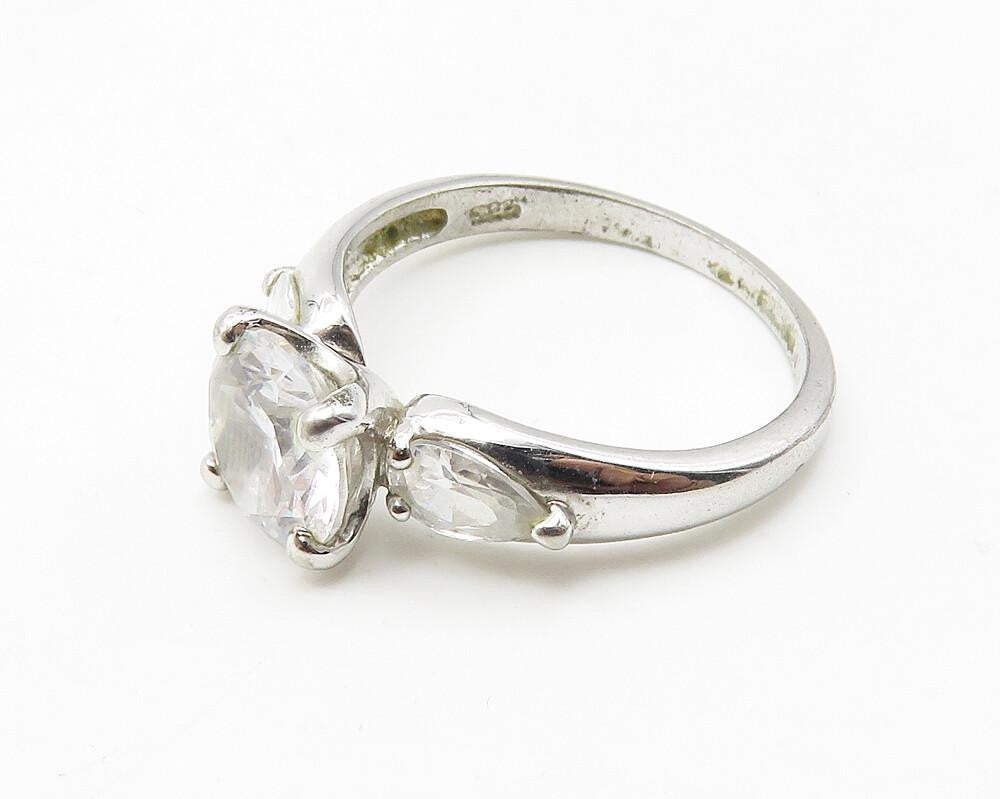 925 Sterling Silver  Cubic Zirconia Solitaire With Accents Ring Sz 8  RG10340