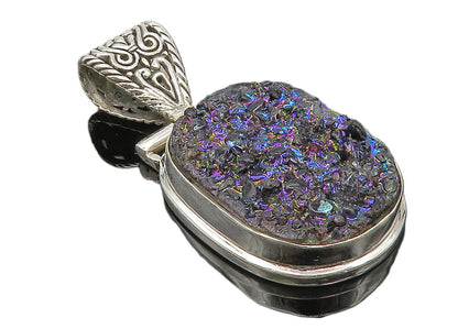 925 Sterling Silver  Druzy Stone Shiny Hinge Swirl Bail Pendant  PT8004
