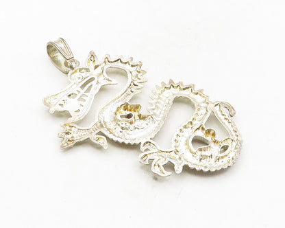 925 Sterling Silver  Vintage Shiny Diamond Cut Dragon Motif Pendant  PT7679