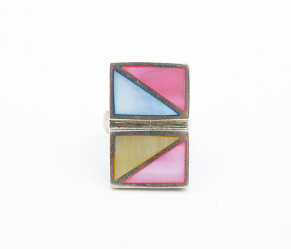 925 Silver  Vintage Modernist Mother Of Pearl Cocktail Ring Sz 6.5  RG6625