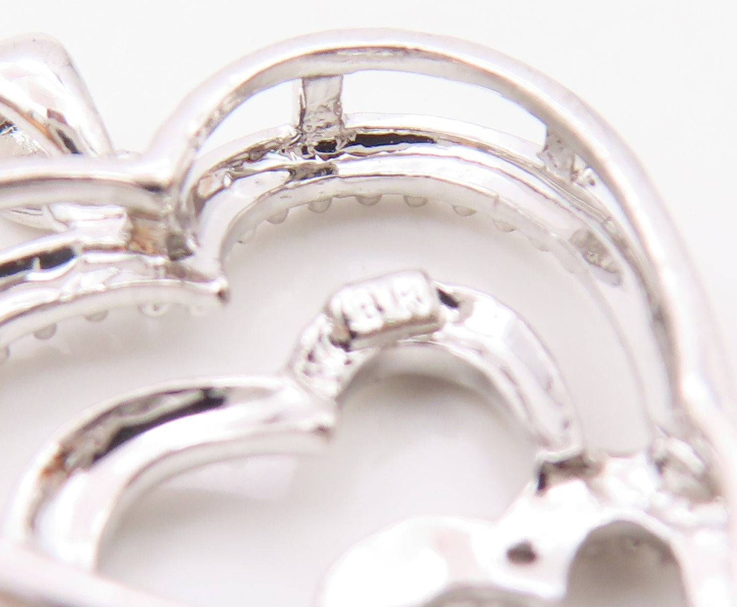 925 Silver  Vintage Genuine Diamond Graduated Love Hearts Pendant  PT15685