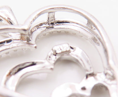 925 Silver  Vintage Genuine Diamond Graduated Love Hearts Pendant  PT15685