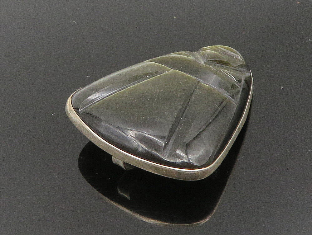 PEDRO CASTILLO 925 Silver  Vintage Obsidian Carved Face Brooch Pin  BP9380