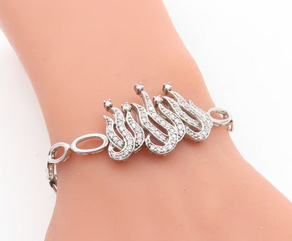 925 Sterling Silver  Sparkling Cubic Zirconia Oval Link Chain Bracelet  BT2372