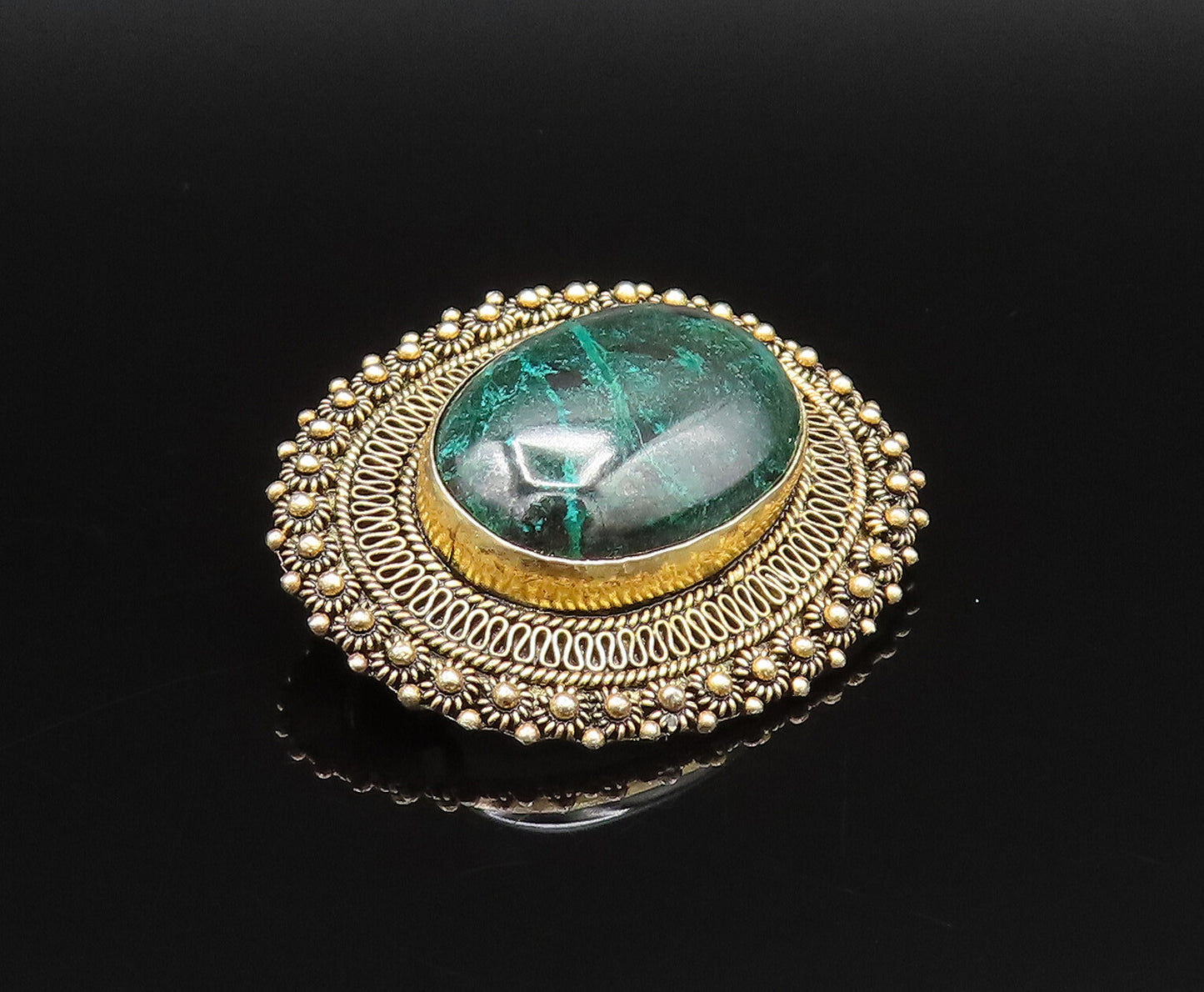 ISRAEL 925 Sterling Silver Vintage Oval Eilat Beads & Wire Brooch Pin  BP9809